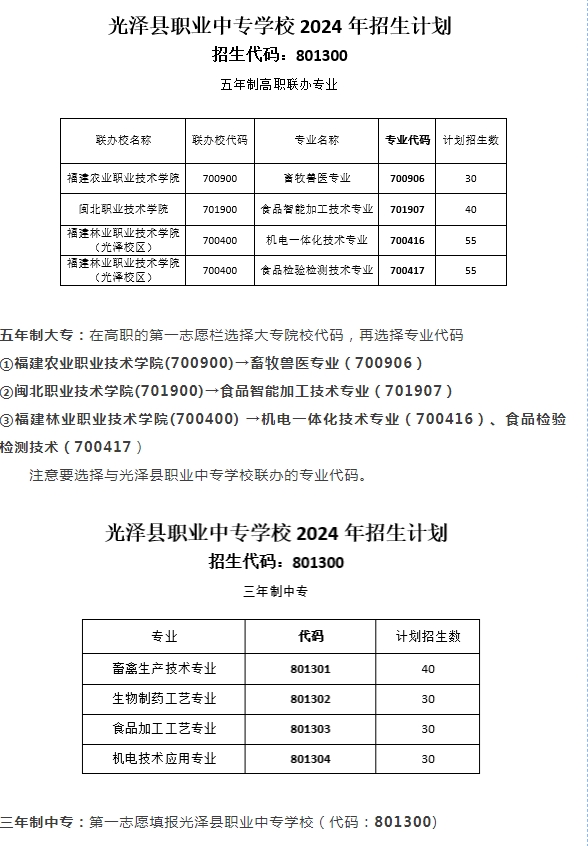 2024年光澤縣職業(yè)中專學校志愿填報指南